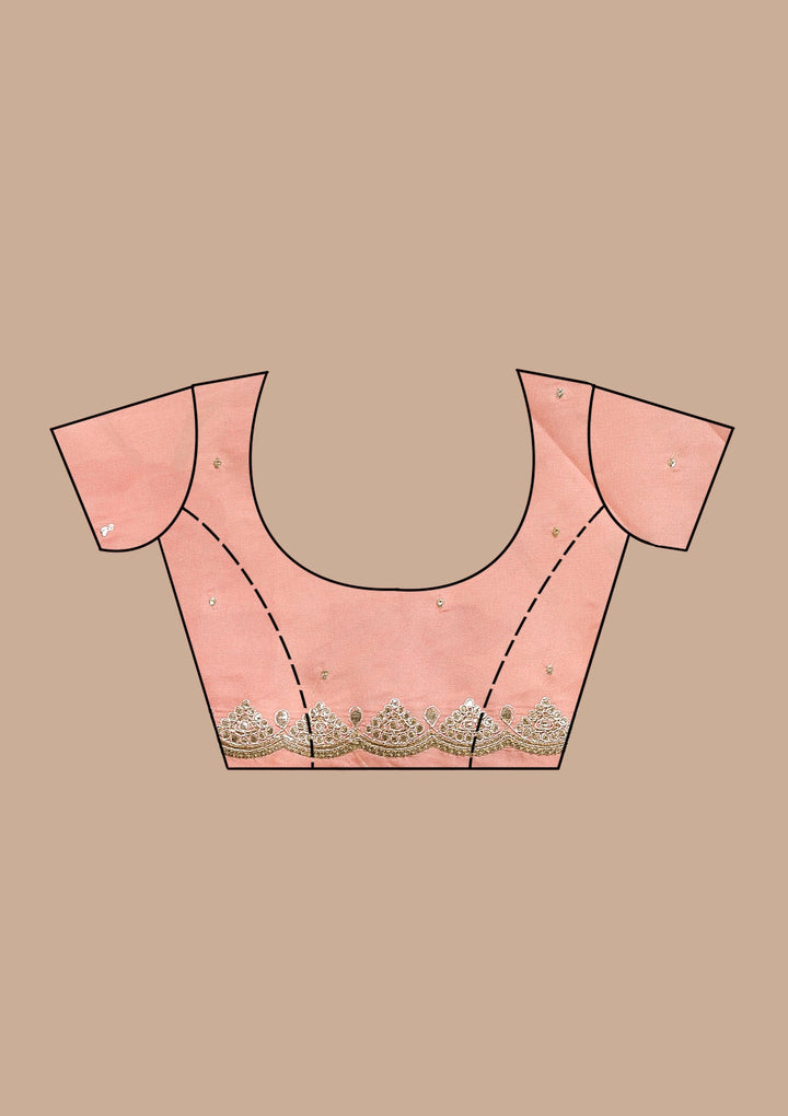 Peach Printed Organza Saree-Koskii