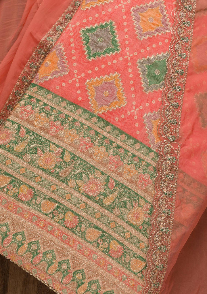 Peach Printed Semi Crepe Unstitched Salwar Suit-Koskii
