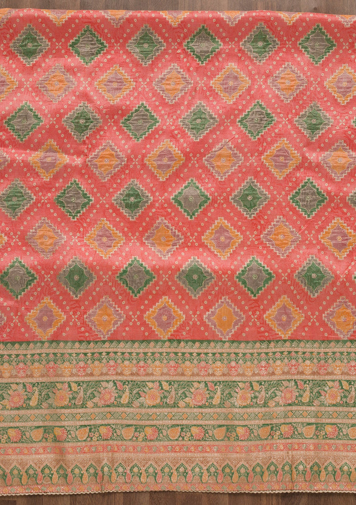 Peach Printed Semi Crepe Unstitched Salwar Suit-Koskii