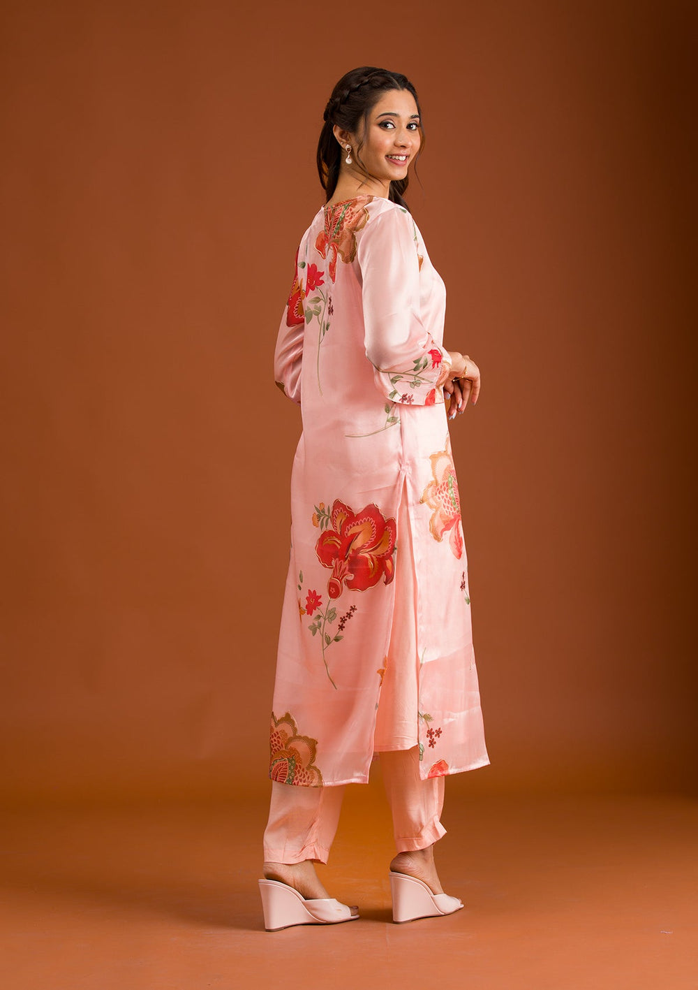 Peach Printed Tissue Readymade Salwar Suit-Koskii