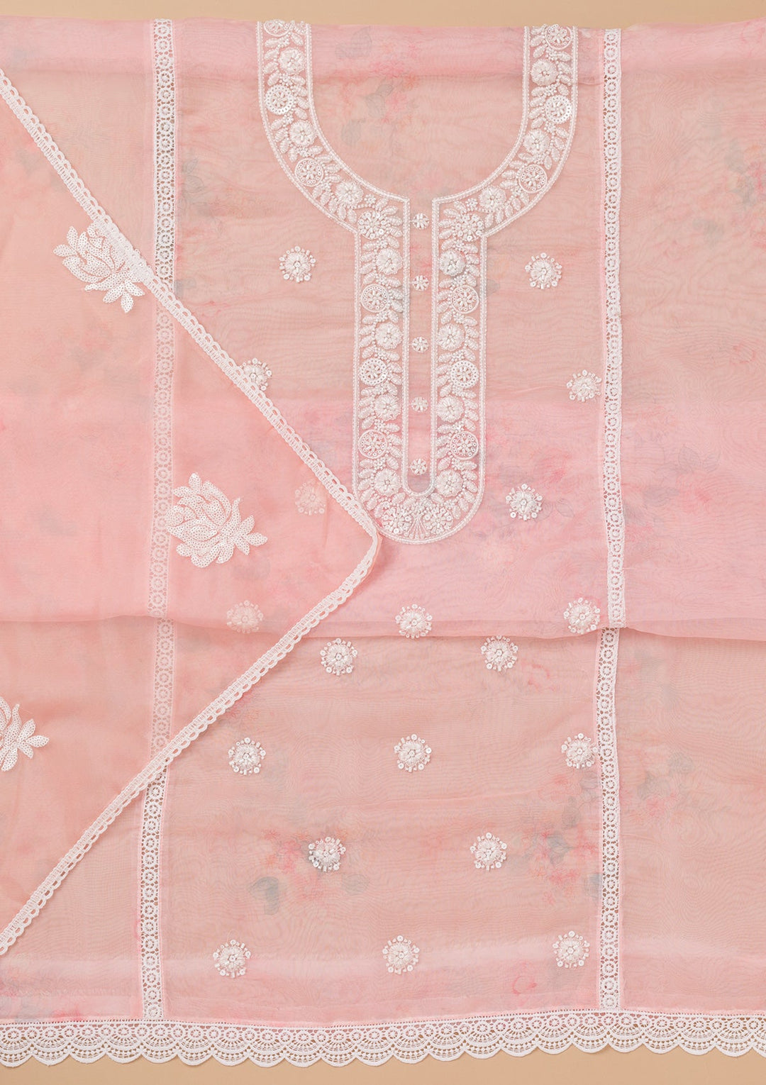 Peach Printed Tissue Unstitched Salwar Kameez-Koskii