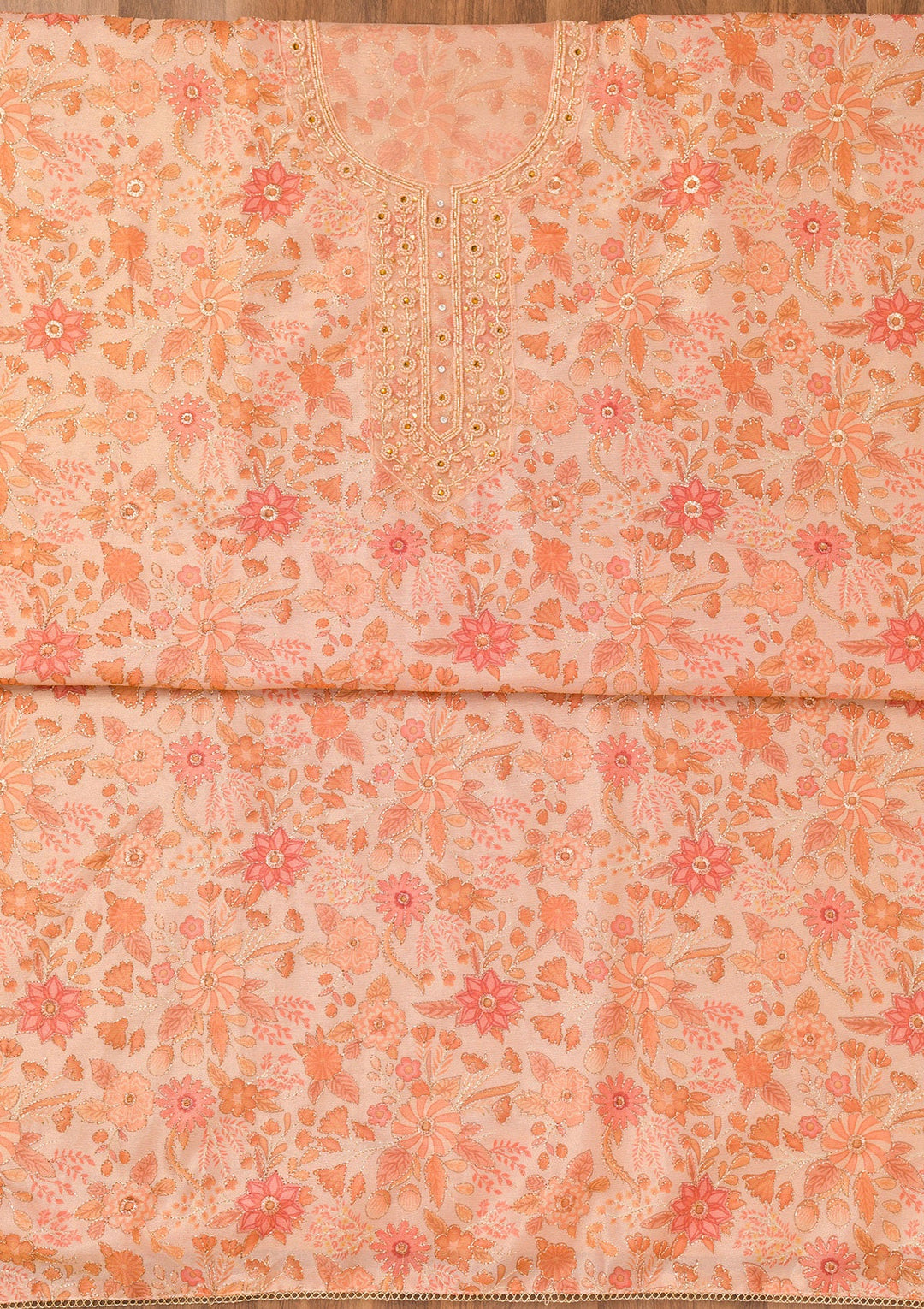 Peach Printed Tissue Unstitched Salwar Suit-Koskii