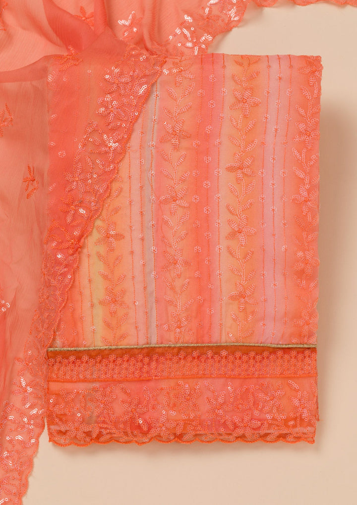 Peach Sequins Georgette Unstitched Salwar Suit-Koskii