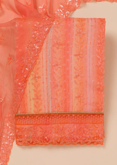 Peach Sequins Georgette Unstitched Salwar Suit-Koskii