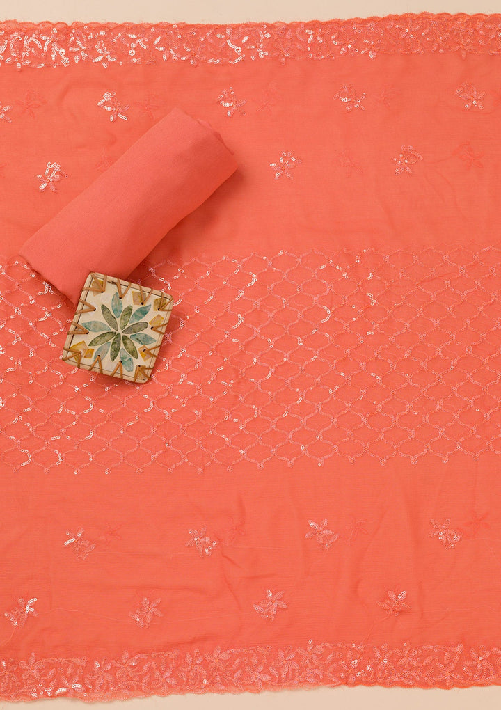 Peach Sequins Georgette Unstitched Salwar Suit-Koskii