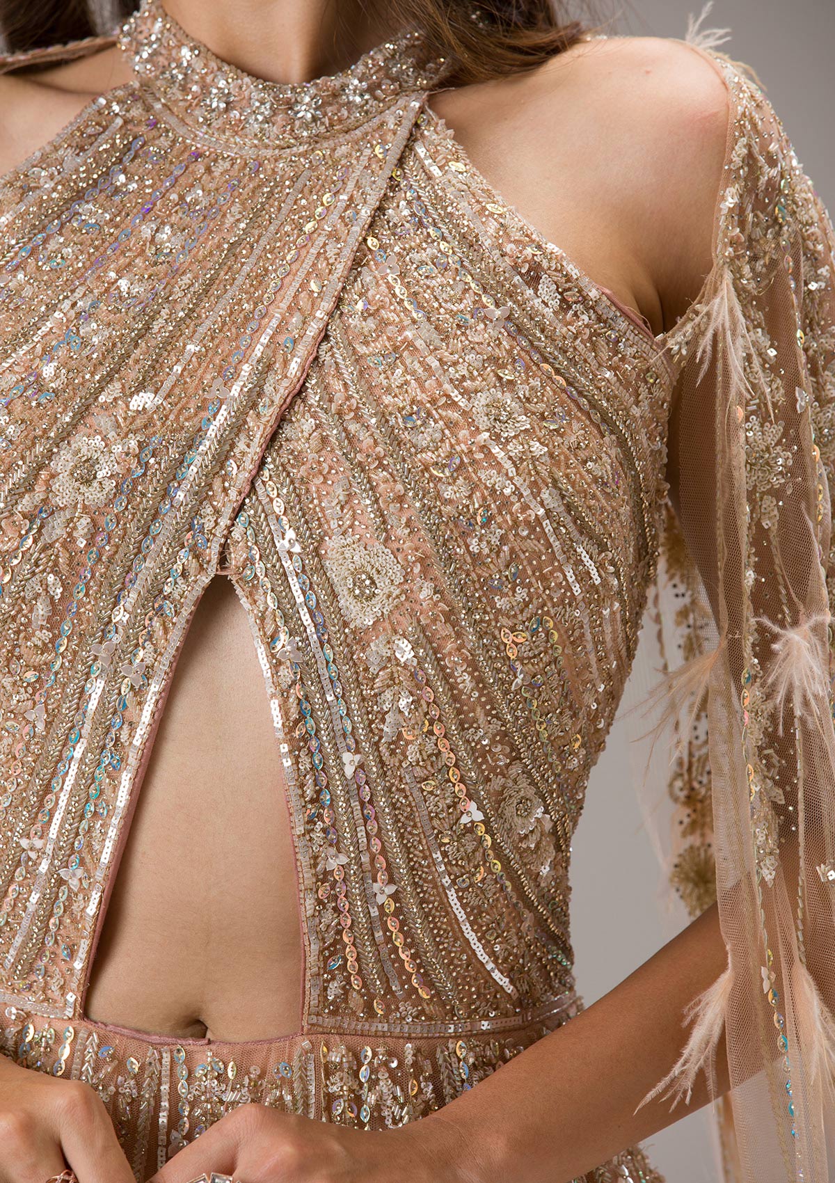 Buy Peach Sequins Net Gown - Koskii