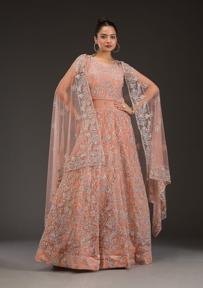 Peach Sequins Net Gown-Koskii