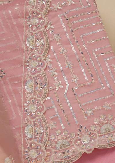 Peach Sequins Organza Unstitched Salwar Suit-Koskii