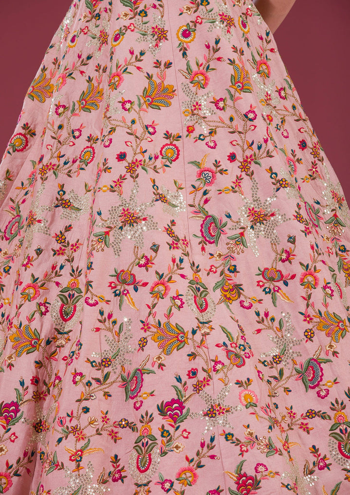 Peach Sequins Raw Silk Readymade Lehenga-Koskii
