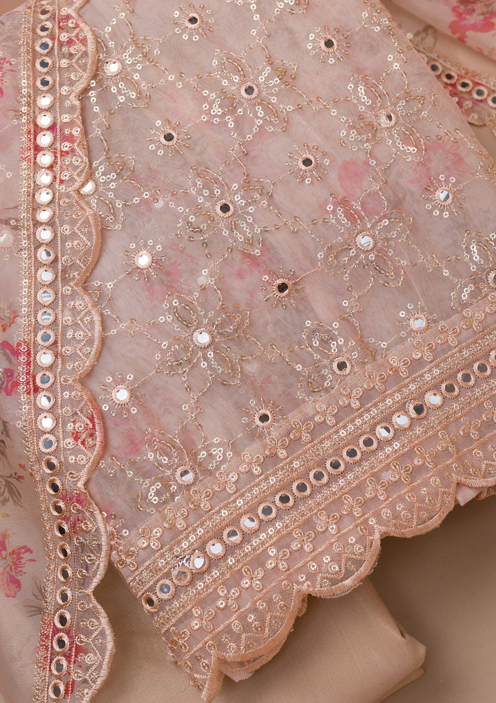 Peach Sequins Tissue Unstitched Salwar Suit