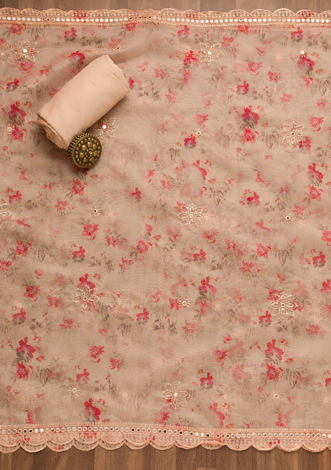 Peach Sequins Tissue Unstitched Salwar Suit-Koskii