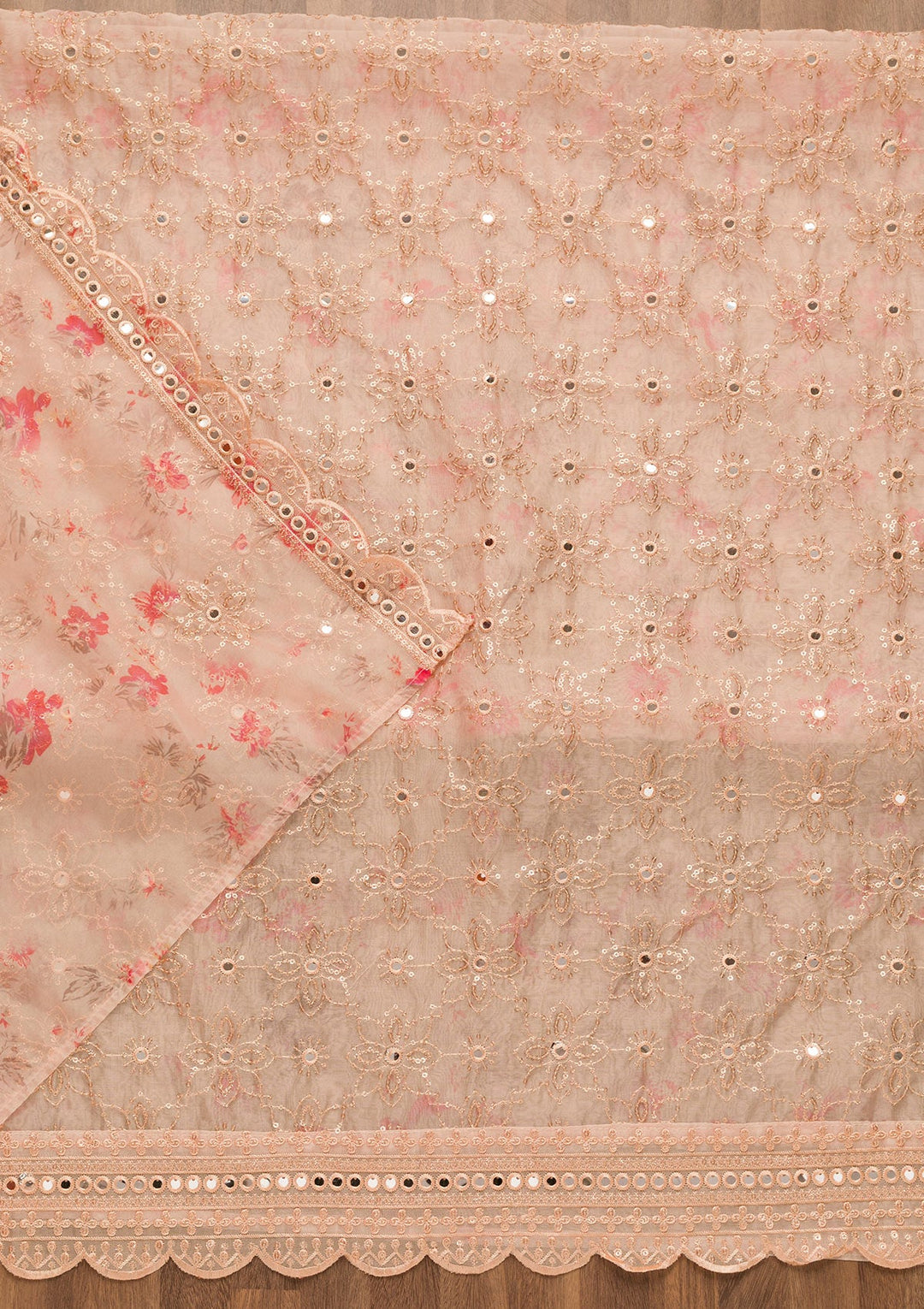 Peach Sequins Tissue Unstitched Salwar Suit-Koskii