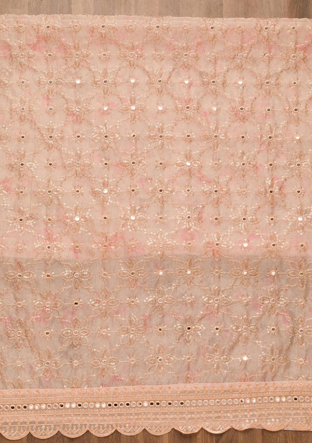 Peach Sequins Tissue Unstitched Salwar Suit-Koskii