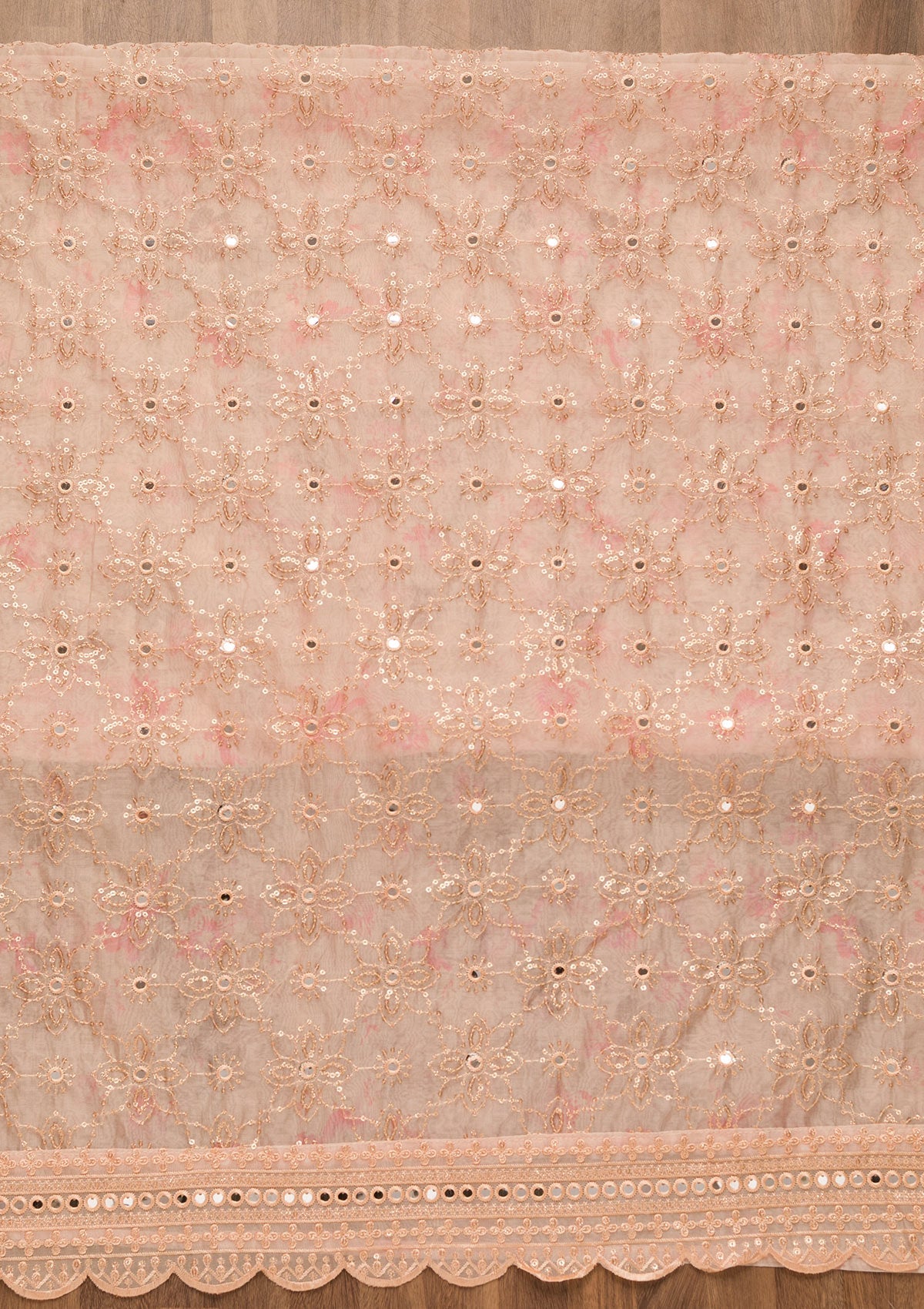 Peach Sequins Tissue Unstitched Salwar Suit-Koskii
