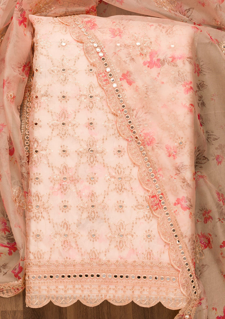 Peach Sequins Tissue Unstitched Salwar Suit-Koskii