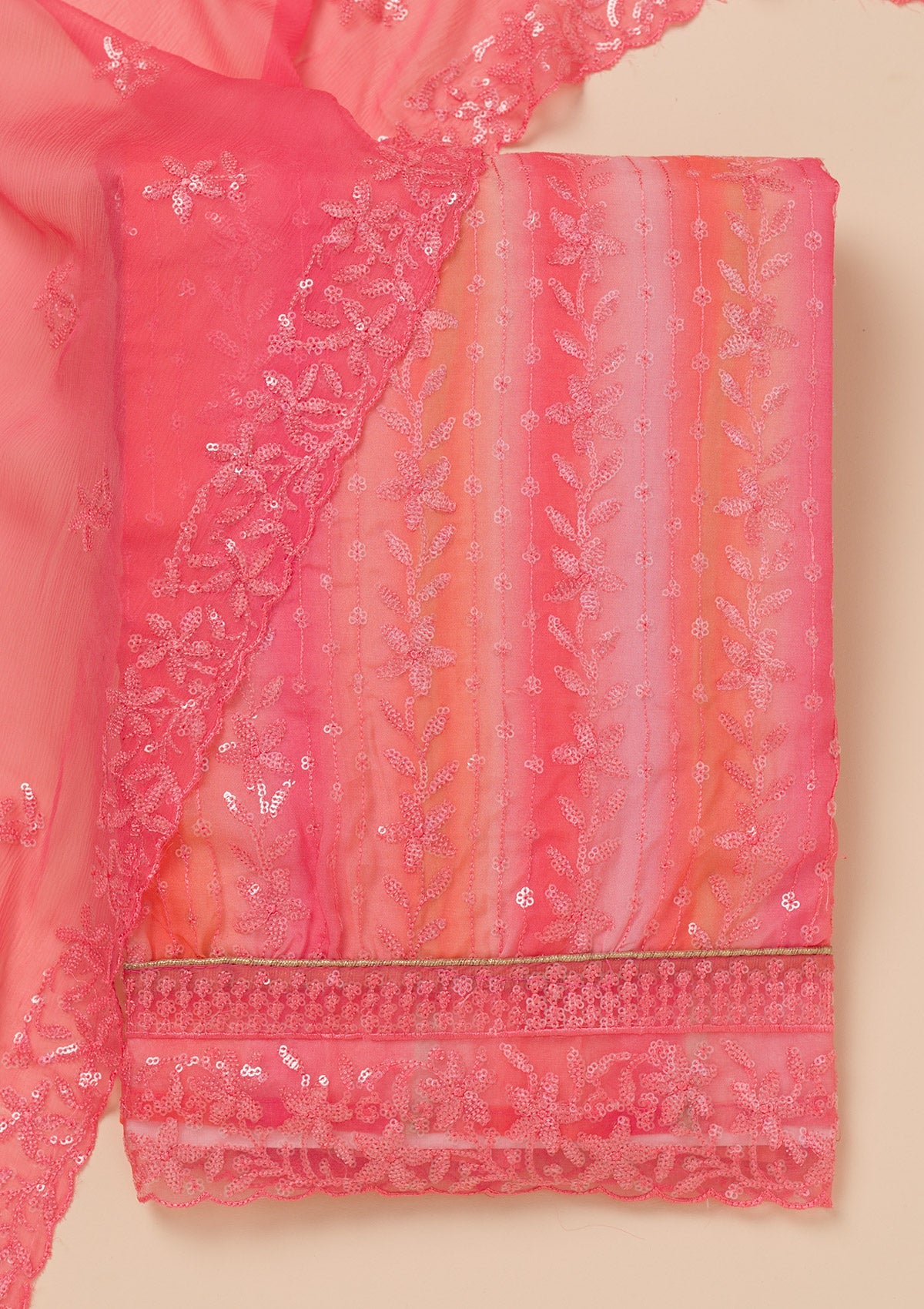 Peach Sequins Tissue Unstitched Salwar Suit-Koskii