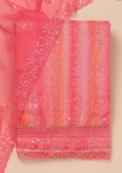 Peach Sequins Tissue Unstitched Salwar Suit-Koskii