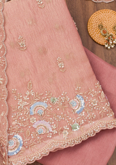 Peach Sequins Tissue Unstitched Salwar Suit-Koskii