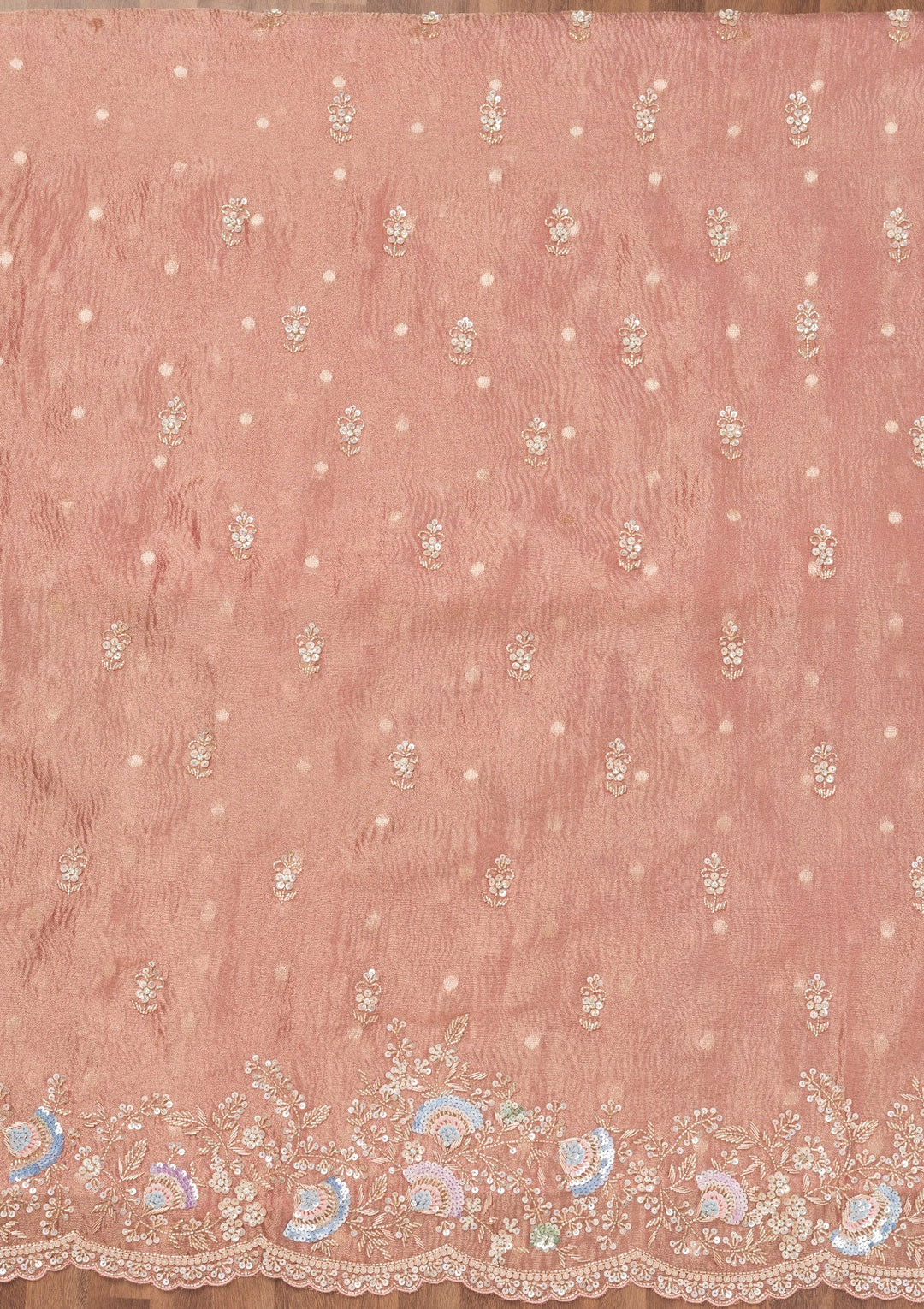 Peach Sequins Tissue Unstitched Salwar Suit-Koskii
