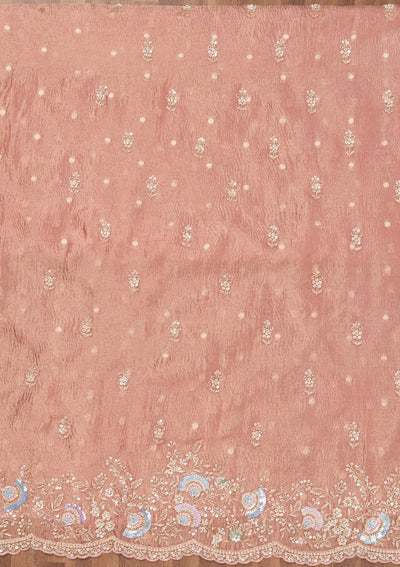 Peach Sequins Tissue Unstitched Salwar Suit-Koskii