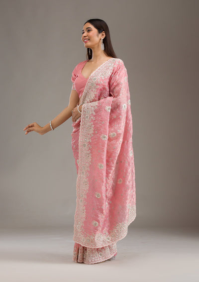 Peach Sequins Tissue Saree-Koskii