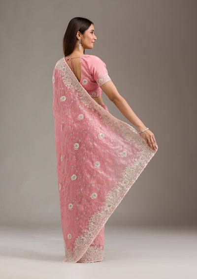 Peach Sequins Tissue Saree-Koskii