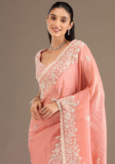 Peach Sequins Tissue Saree-Koskii