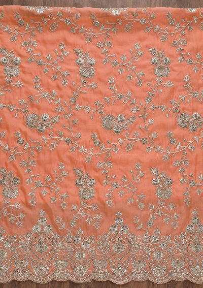 Peach Silver Zariwork Tissue Unstitched Salwar Suit-Koskii