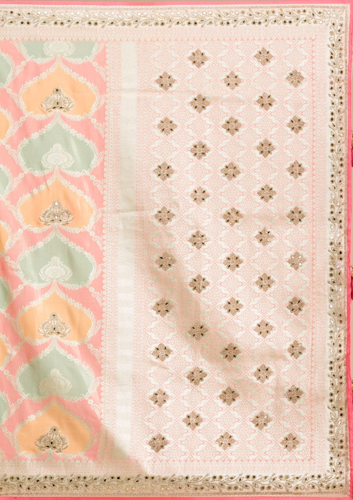 Peach Stonework Banarasi Silk Saree-Koskii