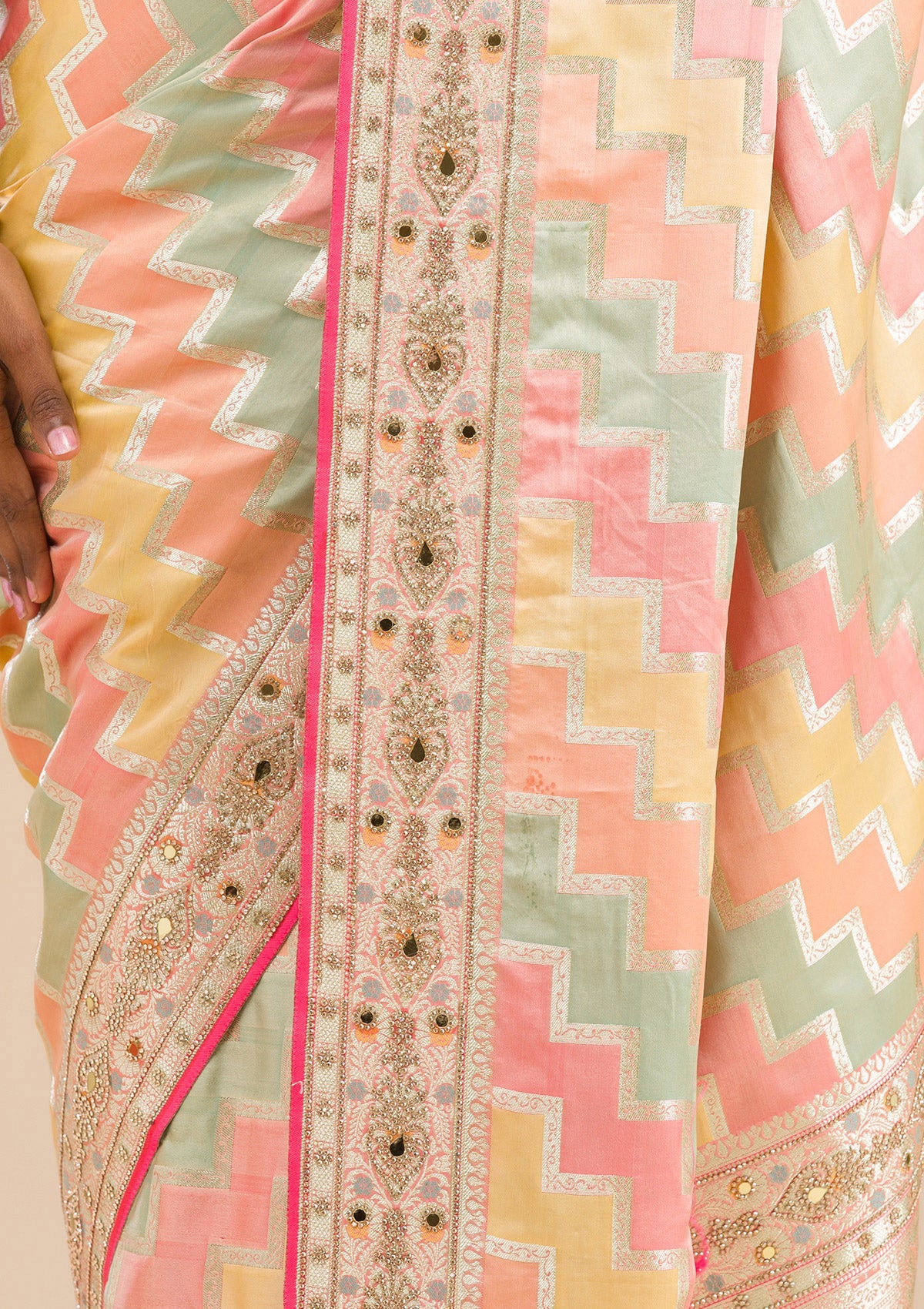 Peach Stonework Banarasi Silk Saree-Koskii