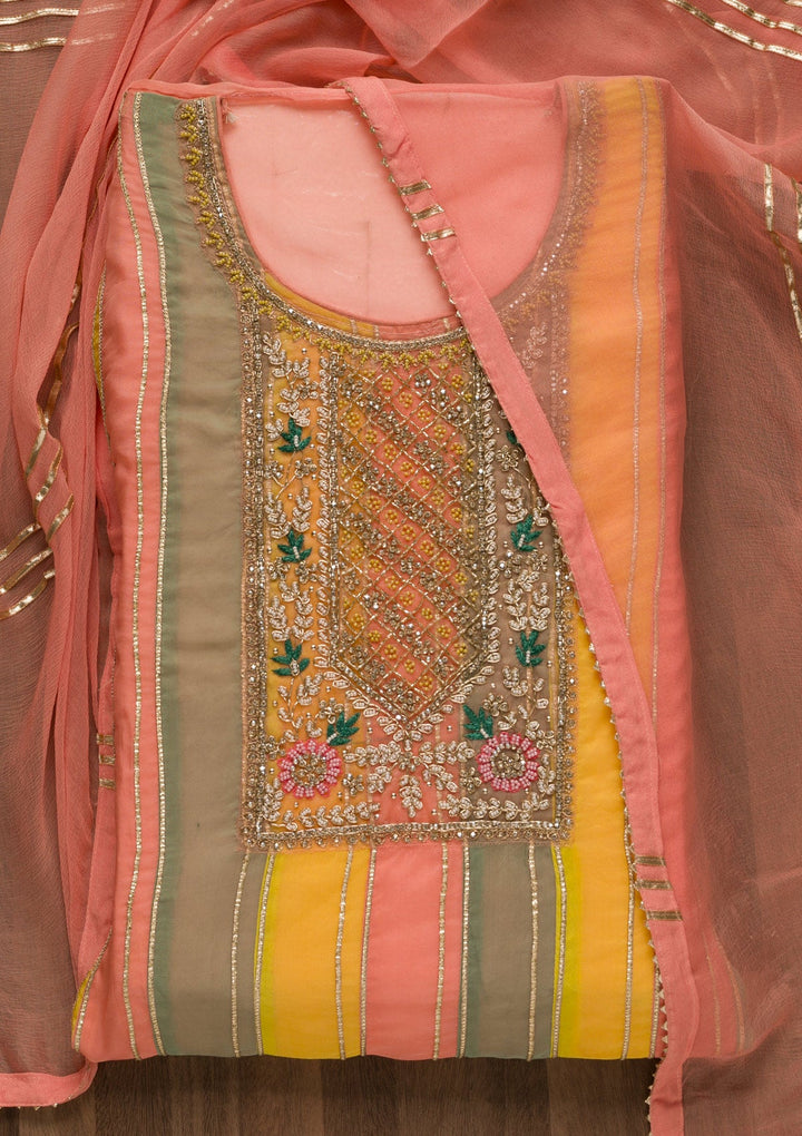 Peach Stonework Georgette Unstitched Salwar Suit-Koskii