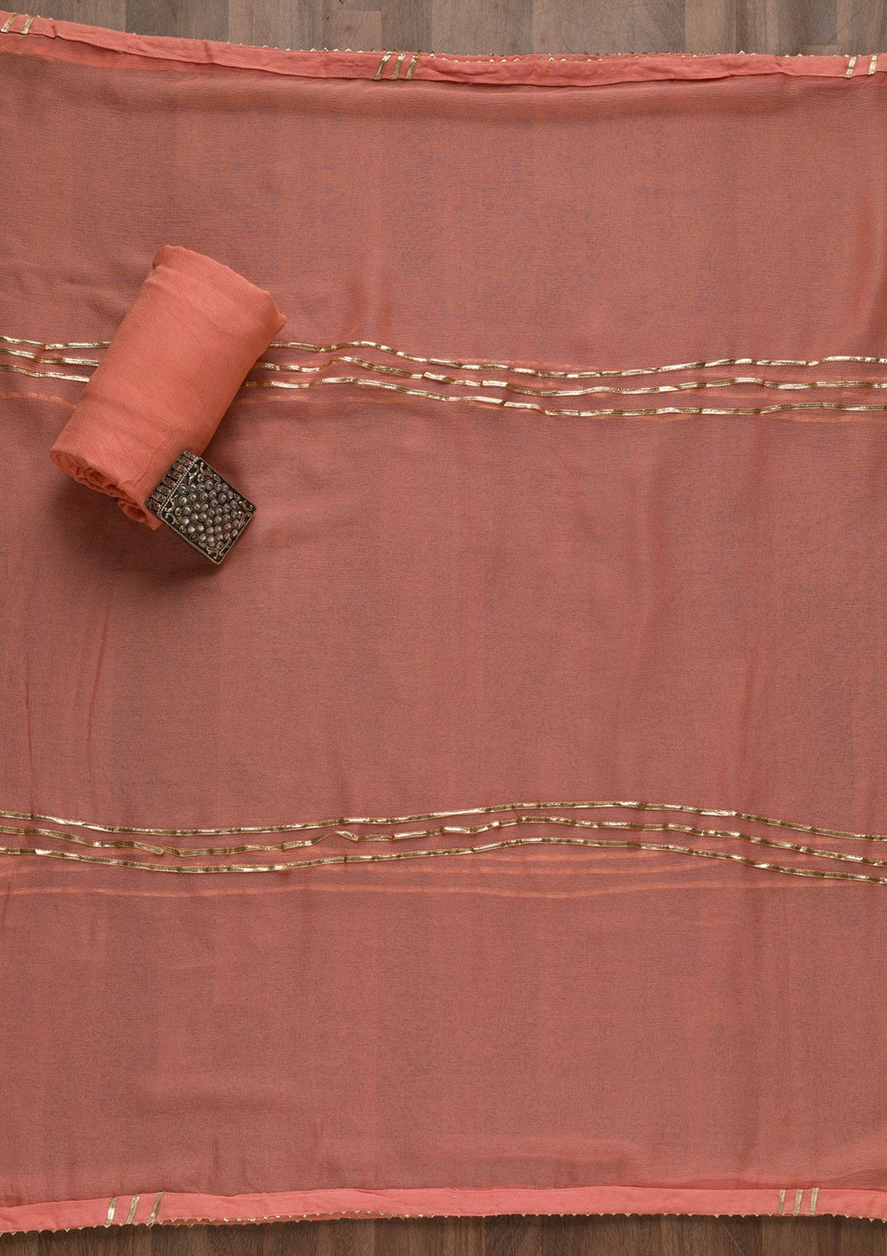 Peach Stonework Georgette Unstitched Salwar Suit-Koskii