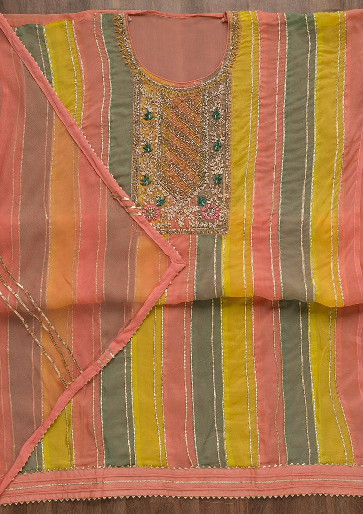 Peach Stonework Georgette Unstitched Salwar Suit-Koskii