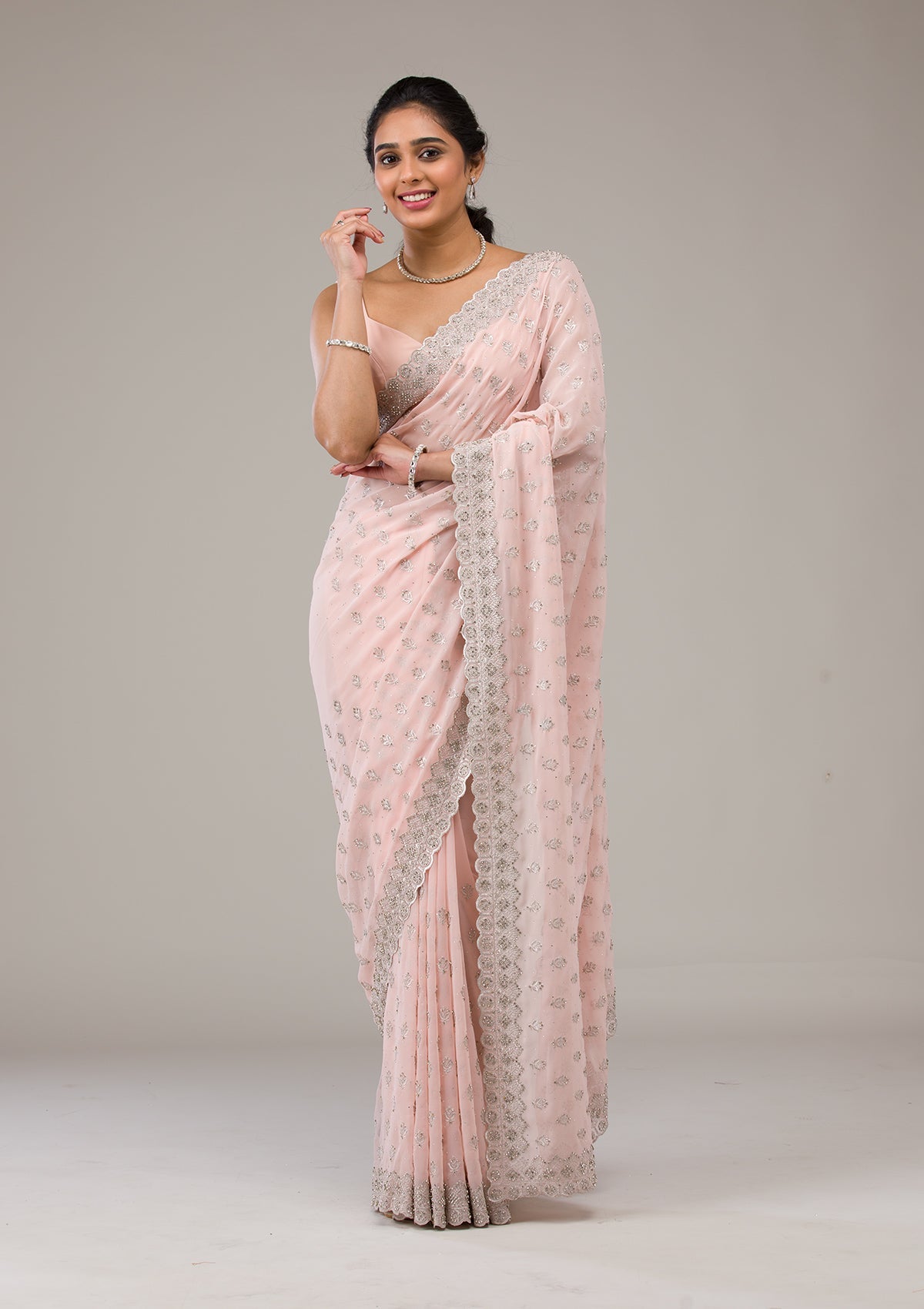 Peach Stonework Georgette Saree-Koskii