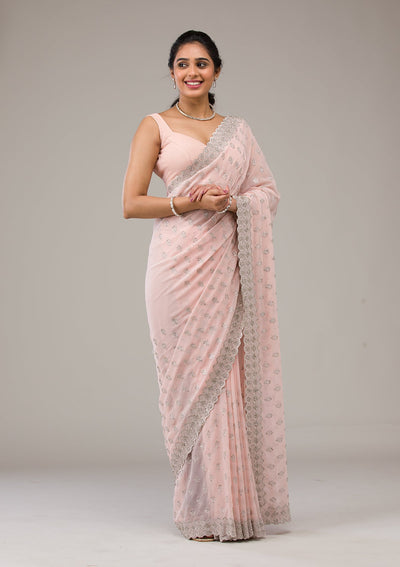 Peach Stonework Georgette Saree-Koskii