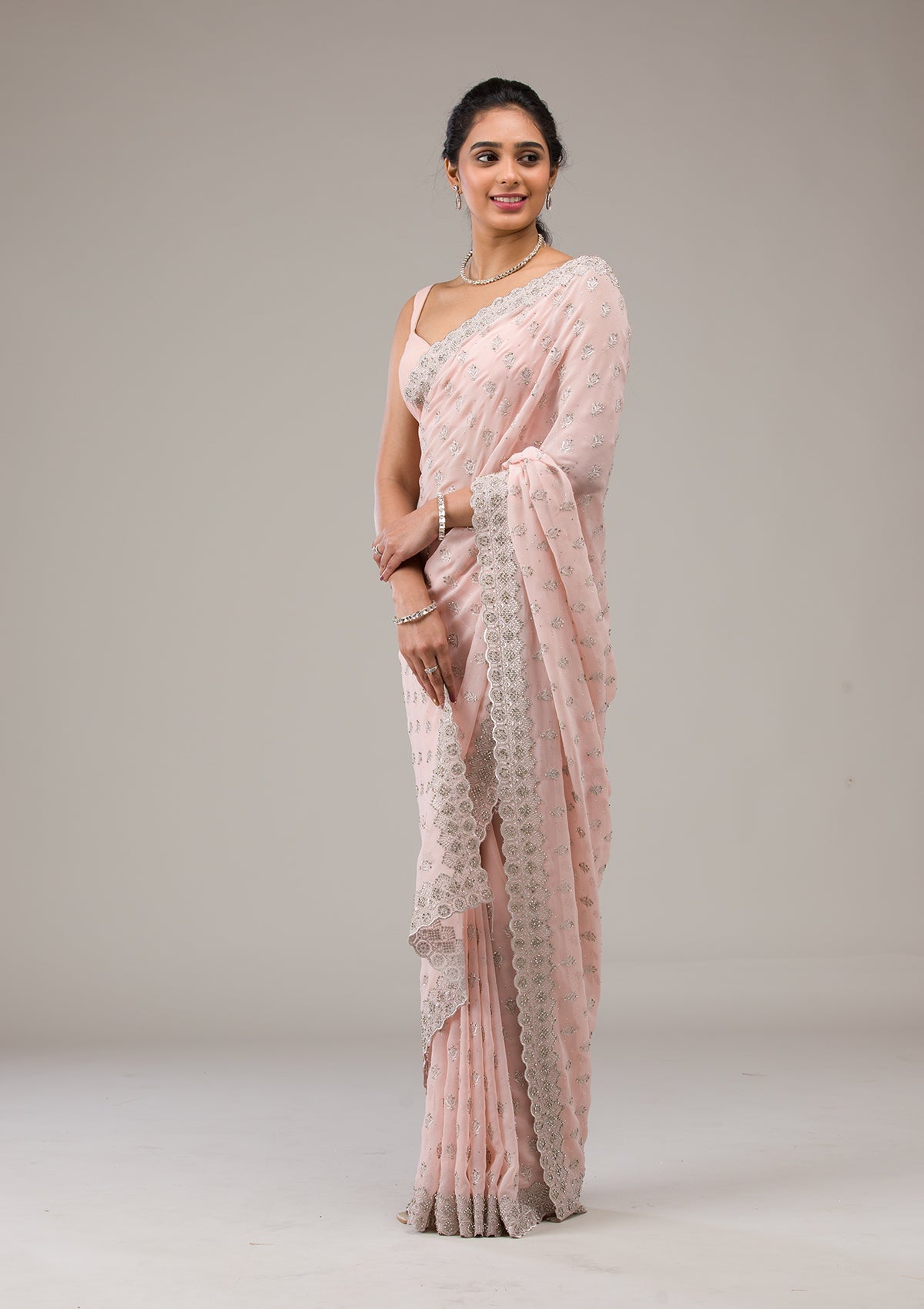 Peach Stonework Georgette Saree-Koskii