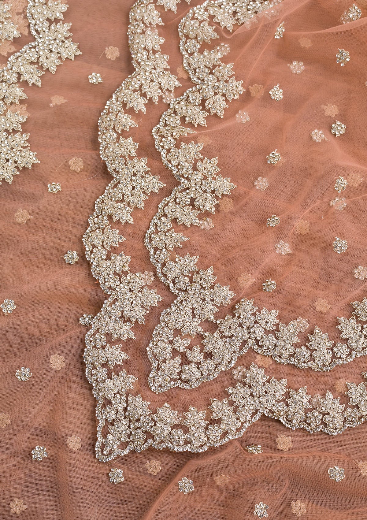 Peach Stonework Net Dupatta-Koskii