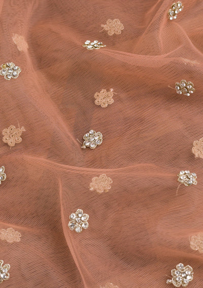 Peach Stonework Net Dupatta-Koskii