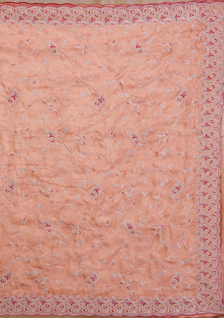 Peach Stonework Net Saree-Koskii