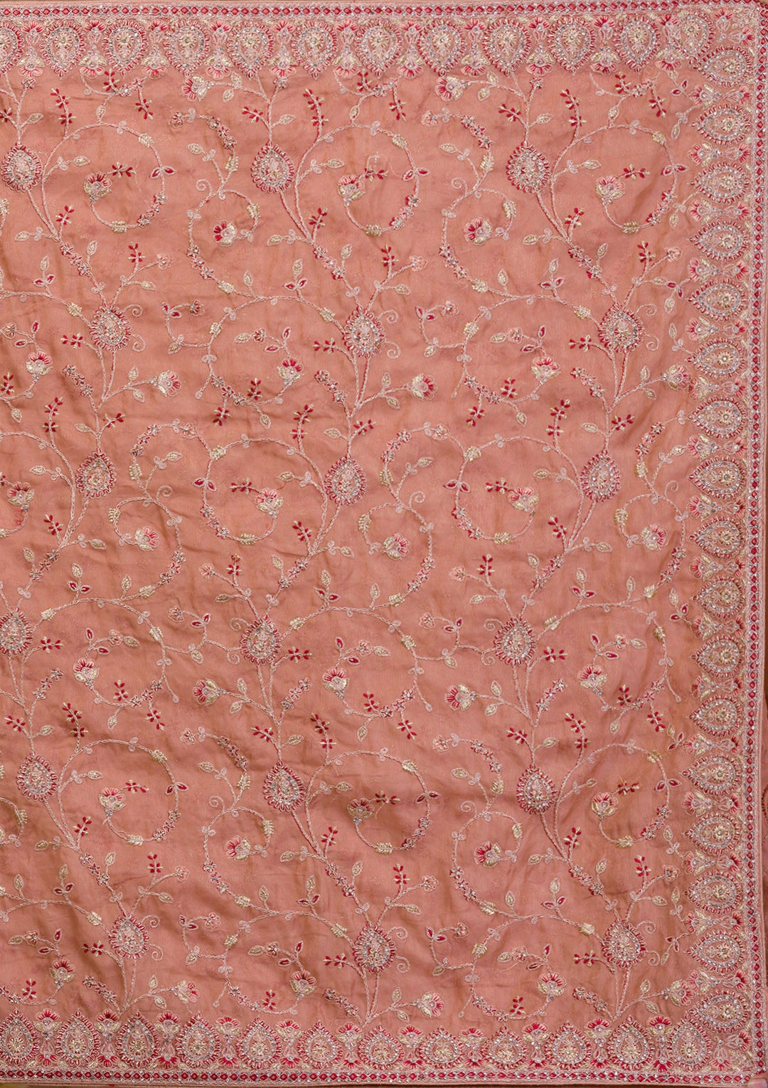 Peach Stonework Net Saree-Koskii