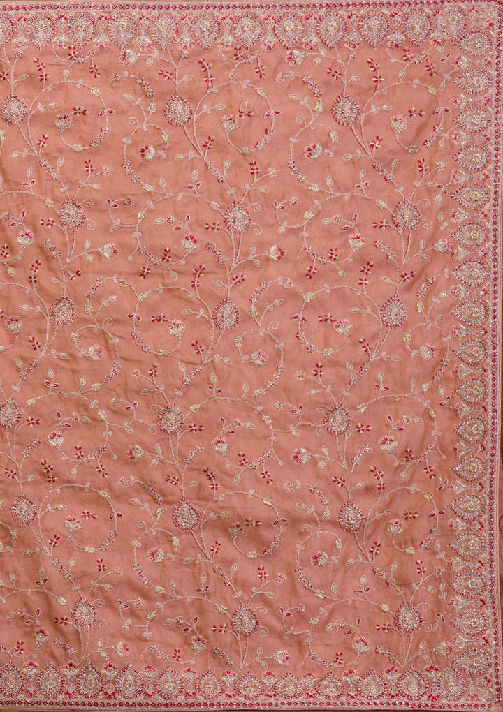 Peach Stonework Net Saree-Koskii