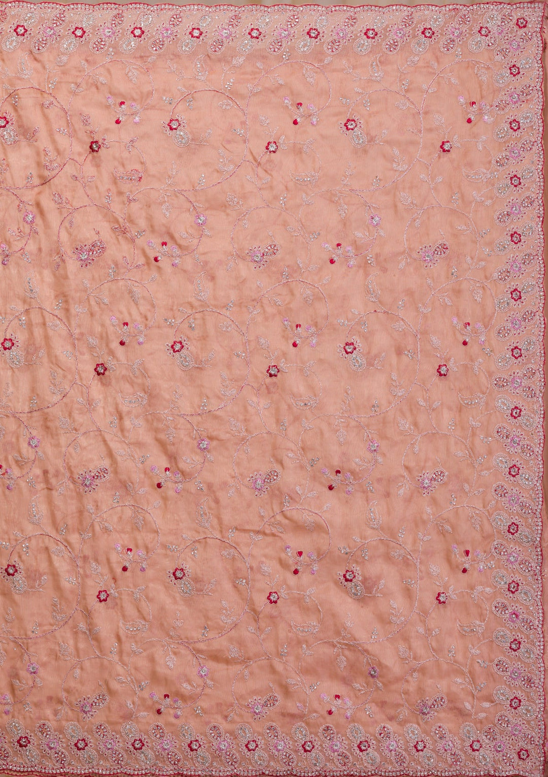 Peach Stonework Net Saree-Koskii
