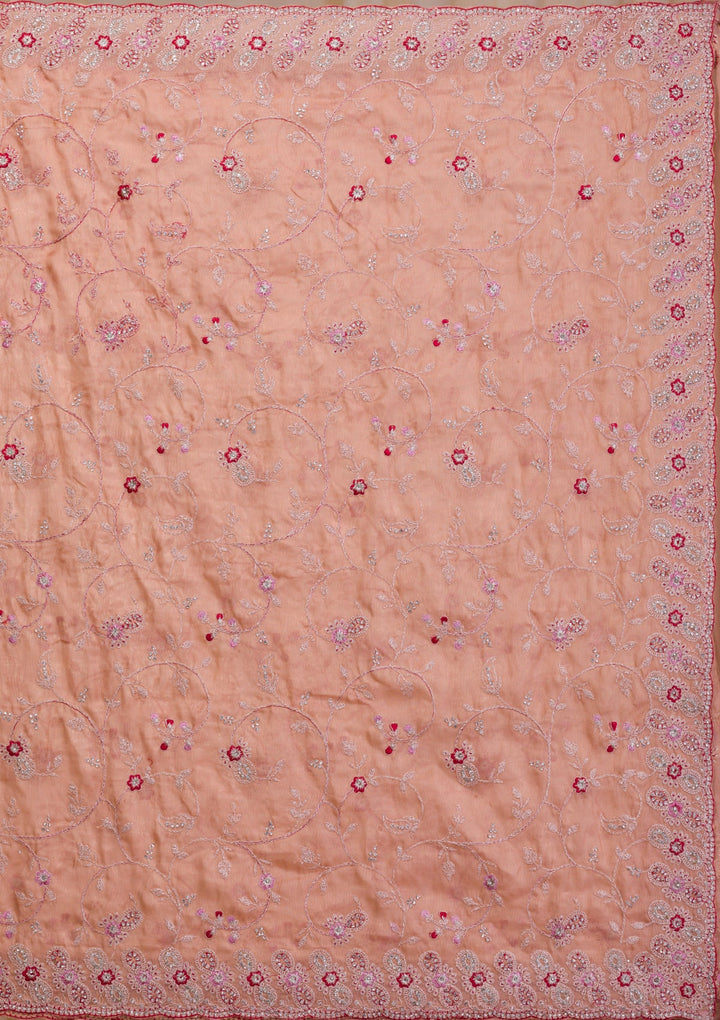 Peach Stonework Net Saree-Koskii