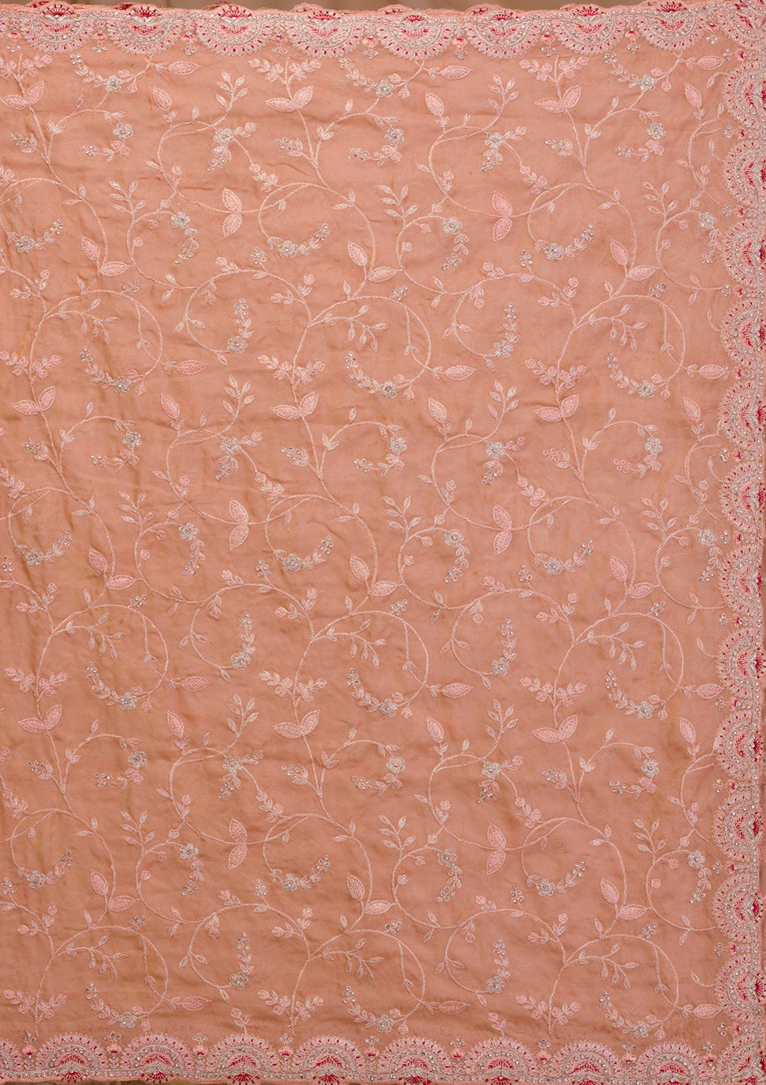 Peach Stonework Net Saree-Koskii