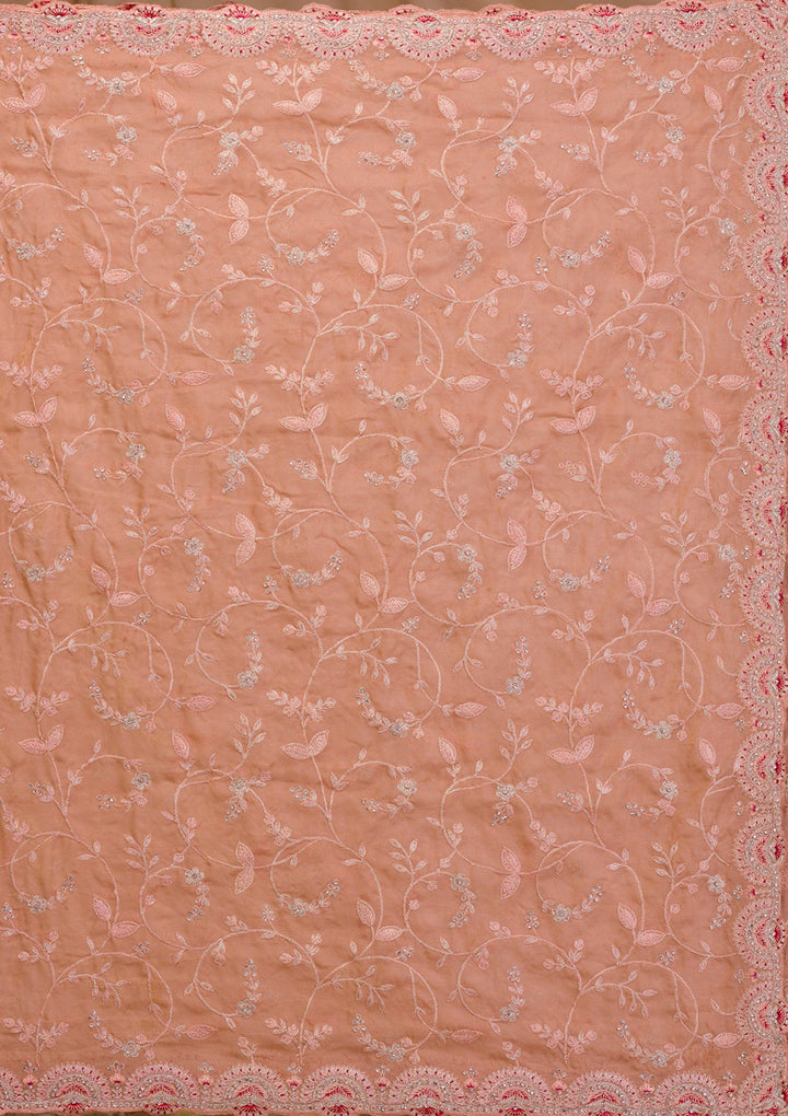 Peach Stonework Net Saree-Koskii