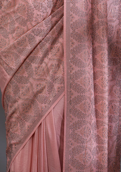 Peach Stonework Satin Saree-Koskii