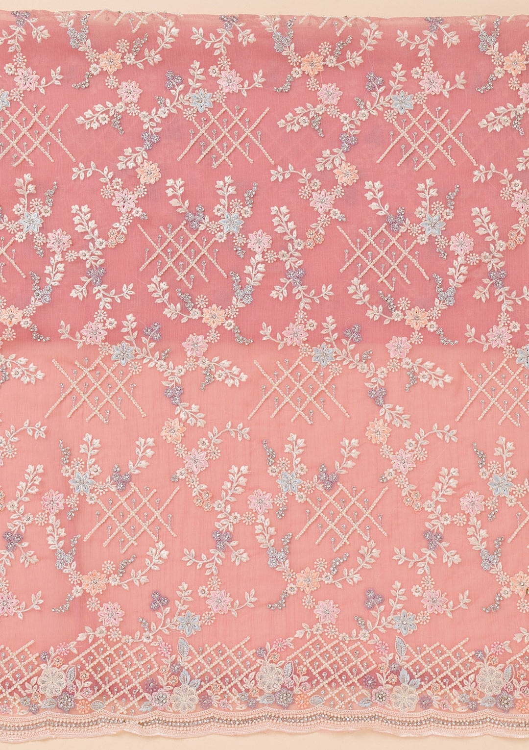 Peach Stonework Semi Crepe Unstitched Salwar Suit-Koskii