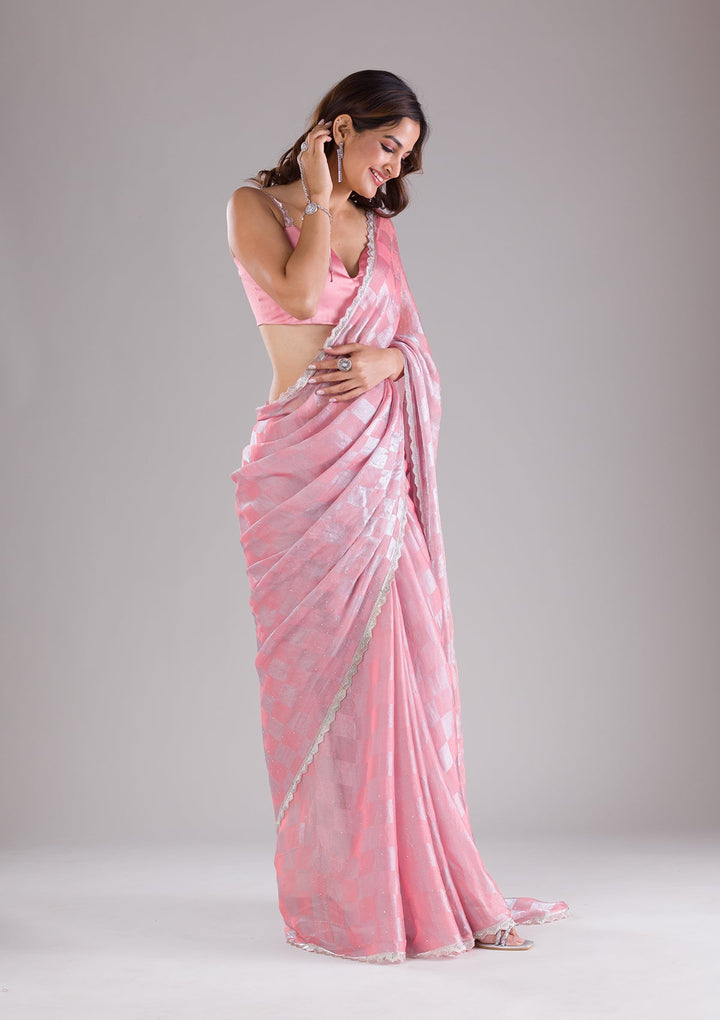 Peach Stonework Semi Crepe Saree-Koskii