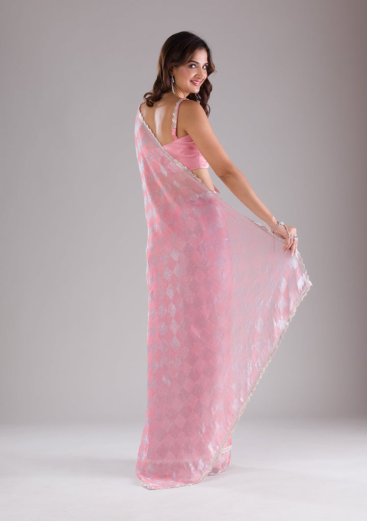 Peach Stonework Semi Crepe Saree-Koskii