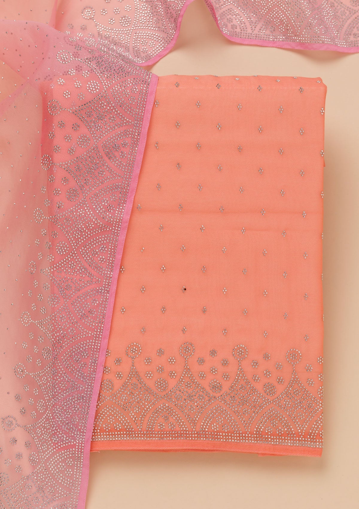 Peach Stonework Tissue Unstitched Salwar Suit